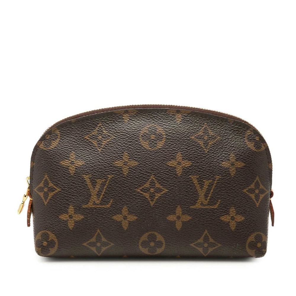 Louis Vuitton Monogram Pochette Cosmetic Pouch Clutch Brown Leather